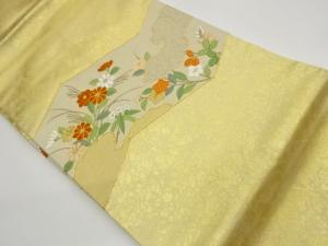 金駒刺繍屏風に雲・草花模様名古屋帯